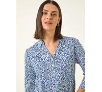 Roman Roman Blue Heart Print Collared Top