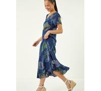 Roman Roman Blue Petite Abstract Print Layered Hem Dress Blue large