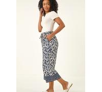Roman Roman Blue Petite Border Print Cropped Trousers