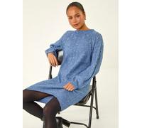 Roman Roman Blue Petite Faux Pearl Knit Dress Blue 16