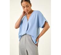 Roman Roman Blue Petite One Buttoned V-Neck Top