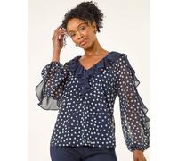 Roman Roman Blue Petite Spot Print Frill Blouse