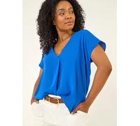 Roman Roman Blue Petite V-Neck Tuck Front Top