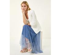 Roman Roman Blue Polka Dot Print Elasticated Mesh Skirt Blue EU 44 (UK 16)