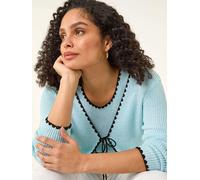 Roman Roman Blue Sequin Detail Trim Knit Cardigan