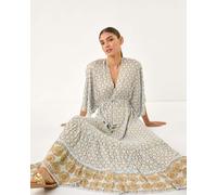 Roman Roman Blue Shimmer Boho Border Maxi Dress Blue EU 40 (UK 12)