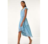 Roman Roman Blue Shimmer Plisse Wrap Dress Blue EU 40 (UK 12)