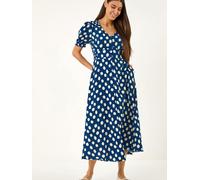 Roman Roman Blue Spot Print Button Midi Dress Blue 46
