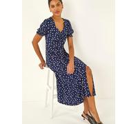 Roman Roman Blue Spot Print Sweetheart Neck Midi Dress Blue EU 46 (UK 18)