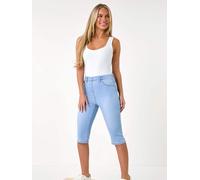 Roman Roman Blue Stretch Knee Length Pedal Pusher Shorts Blue 10