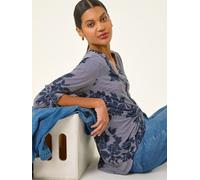 Roman Roman Blue Stripe Floral Print Stretch Shirt Blue EU 48 (UK 20)