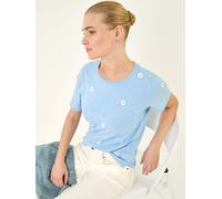 Roman Roman Blue Textured Floral Stretch T-Shirt