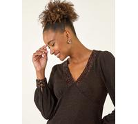 roman Roman Brillo Sequin V-Neck Blouse Brun FR 48 (EU 46)