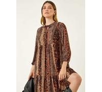 Roman Roman Brown Abstract Print Smock Stretch Dress Brown EU 42 (UK 14)