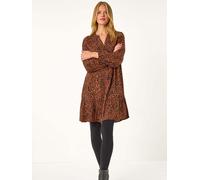 Roman Roman Brown Animal Print Pintuck Smock Dress Brown 42