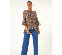 Roman Roman Brown Animal Print Pleated Tunic Top