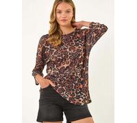 Roman Roman Brown Animal Print Stretch Top