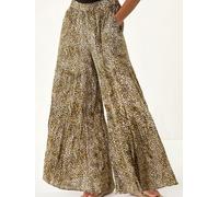 Roman Roman Brown Animal Print Tiered Palazzo Trousers