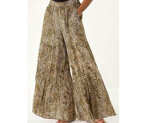 Roman Roman Brown Animal Print Tiered Palazzo Trousers