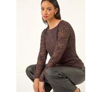 Roman Roman Brown Baroque Lace Stretch Blouse