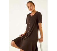 Roman Roman Brown Petite Flute Hem Stretch Dress Brown EU 42 (UK 14)