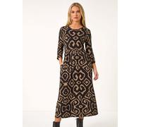 Roman Roman Brown Petite Geo Print Gathered Midi Dress Brown EU 42 (UK 14)