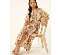 Roman Roman Brown Petite Postcard Tie Waist Midi Dress Brown EU 38 (UK 10)