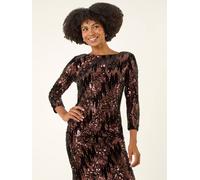 Roman Roman Brown Sequin Velvet Shift Stretch Dress Brown EU 40 (UK 12)