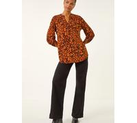 Roman Roman Brown Spot Print Stretch Blouse