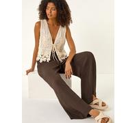 Roman Roman Brown Textured Elastic Waist Trousers