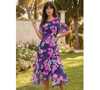 roman Roman Floral Print Chiffon Frill Asymmetric Midi Dress bleu FR 50 (EU 48)