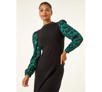 Roman Roman Green Animal Print Mix Frill Short Dress Green 20