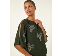 Roman Roman Green Bow Hotfix Cold Shoulder Blouse