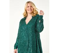 Roman Roman Green Curve Sequin V-Neck Stretch Shirt Green EU 48 (UK 20)