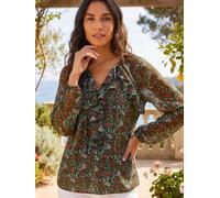 Roman Roman Green Floral Mesh Print Gathered Top
