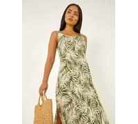 Roman Roman Green Petite Leaf Print Button Midi Dress Green 16