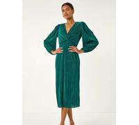 Roman Roman Green Plisse Twist Front Midi Dress Green EU 42 (UK 14)