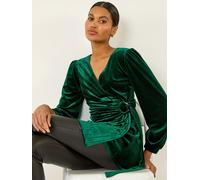 Roman Roman Green Velvet Pleated Wrap Blouse