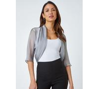 Roman Roman Grey 3/4 Sleeve Ruched Hem Chiffon Bolero Blouse