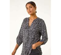 Roman Roman Grey Animal Print Stretch Blouse