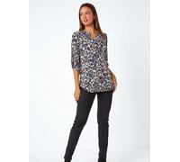 Roman Roman Grey Animal Print Stretch Blouse