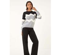 Roman Roman Grey Colour Block Zig Zag Knit Jumper