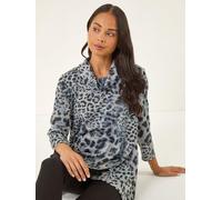 Roman Roman Grey Petite Brushed Animal Print Wrap Blouse