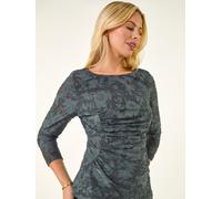 Roman Roman Grey Petite Ruched Side Jacquard Top