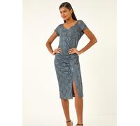 Roman Roman Grey Shimmer Lace Side Ruched Stretch Dress Grey EU 46 (UK 18)
