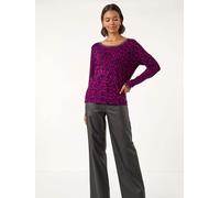 Roman Roman Magenta Animal Print Embellished Trim Jumper