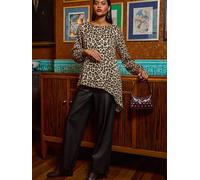 Roman Roman Natural Animal Print Metallic Tunic Top