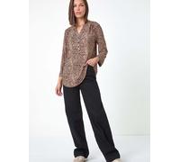 Roman Roman Natural Animal Print Stretch Blouse