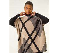 Roman Roman Natural Plaid Asymmetric Knit Poncho