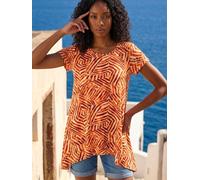 Roman Roman Orange Abstract Print Hanky Hem Tunic Top
